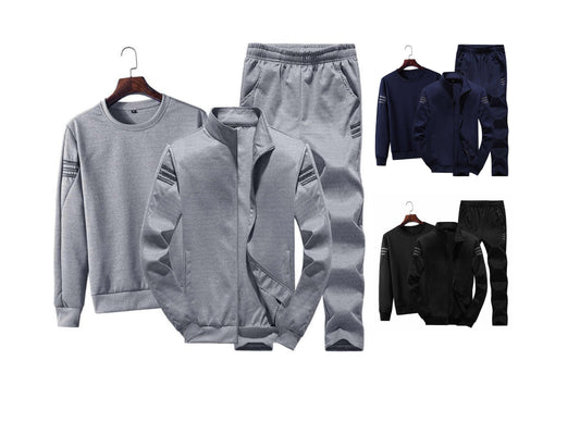Men's Fall Winter Full Sleeves Sweater Sweatshirt Zipper Jacket & Trouser Set Casual Sports Suit Trend 3 Piece Set (Shirt+Jacket+Trouser Pants)  | T928