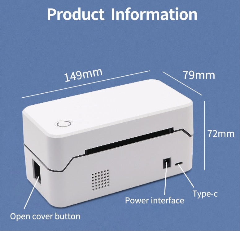 Thermal Label Printer Wireless Shipping Label Printer Royal Mail, UPS, DHL, Evri Label Printer Mobile, USB + Bluetooth Support Printer