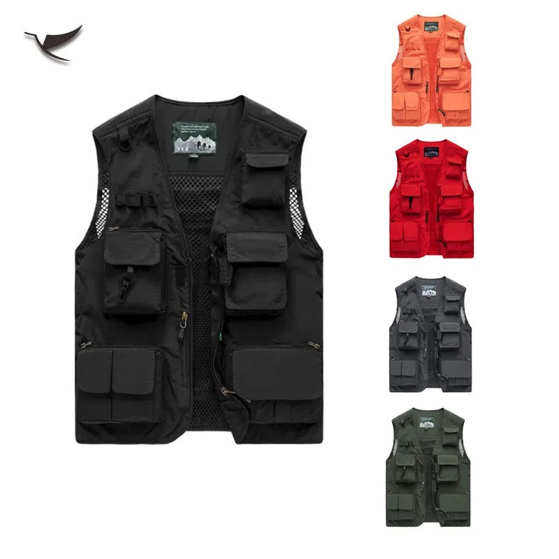 Gilet cargo multi-poches pour homme, pull de pêche pour escalade, camping, randonnée, été 