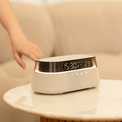 Bedside Alarm Clock Radio with Wireless Charging & Night Light Modern All-in-One Design | S39W