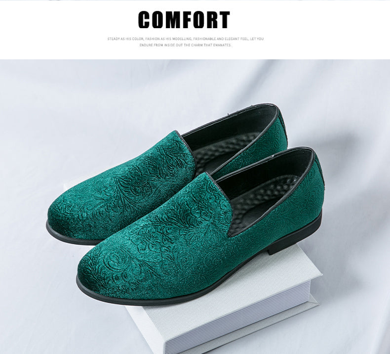 Men's Floral Suede Foot Stirrup Bean Shoes Cross Border Plus Size Leather Shoes | 2223