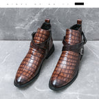 Zipper Embossed High Top Leather Shoes Men Vintage Martin Boots | 6805