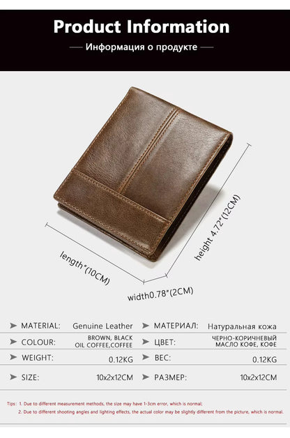 RFID Anti-Theft Leather Wallet Short Cowhide Bifold Design with Multi-Card Slots & Coin Pocket for Men | 8064