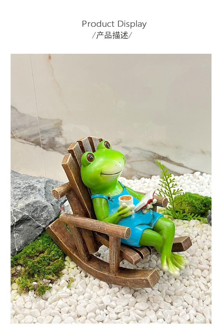 Reading Frog on Rocking Chair Fun Resin Office Desktop Decoration & Unique Birthday Gift | RDW142