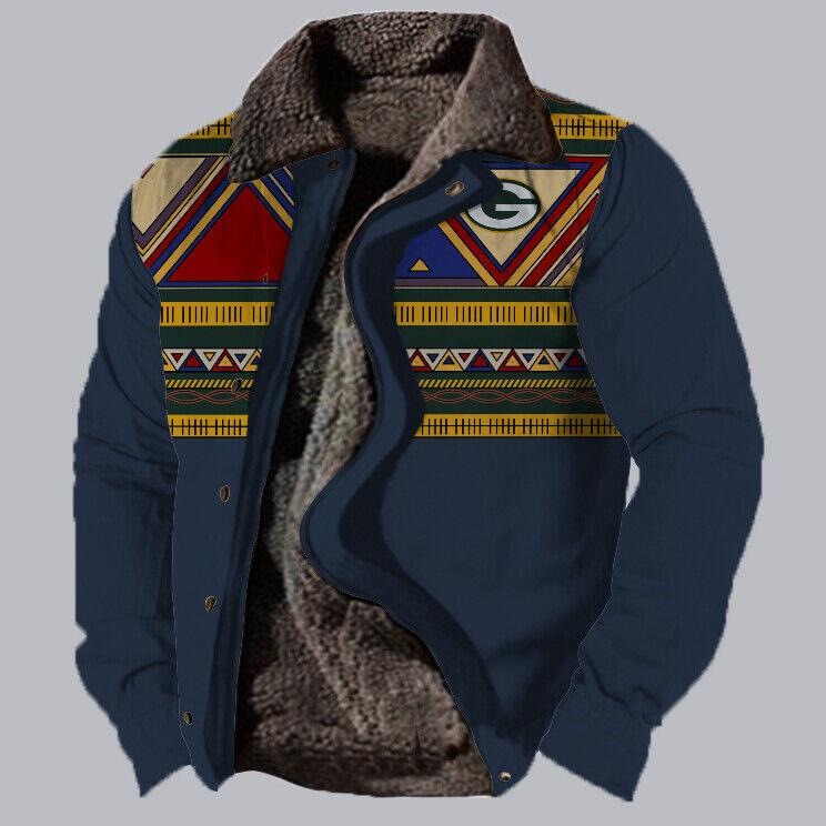 Men's Plus Size Casual Aztec Geometric Print Fleece Jacket Streetwear Fall Winter Loose Fit Coat | TS-6594