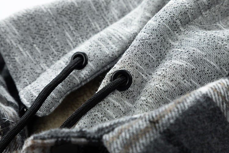 Winter Men's Jacket Plaid Wool Heavy Plus Size Shirt Checkered Hooded Coat Oversize Top