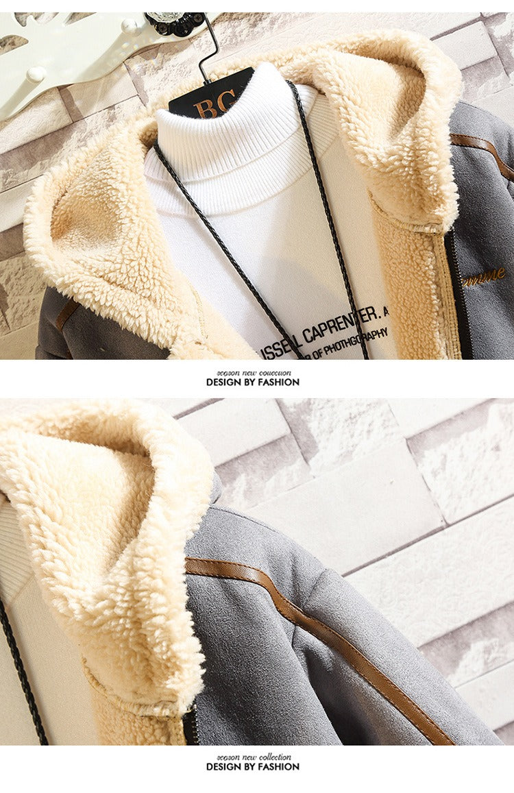 Men Retro Polar Fleece Workwear Cotton Coat Stand-Up Collar Hooded Loose Fit Casual Jacket | A048MY10