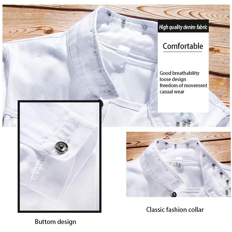 Men's Denim Jacket Jeans Pants Letters Printing Trousers 3 Pcs Set Casual Single Breasted