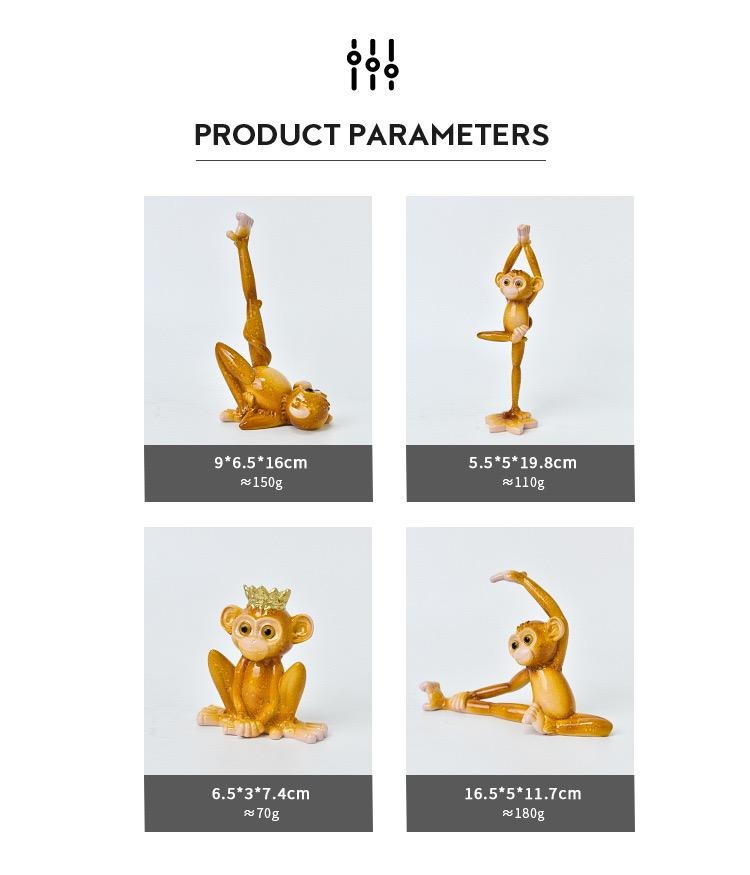 Yoga Monkey Resin Ornaments Pastoral Animal Decorations for TV Cabinet Hall or Wine Cabinet | QW60