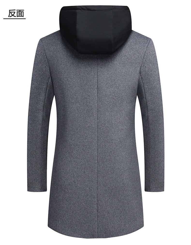 Men's Detachable Hooded Wool Jacket Windproof Mid-Length Coat Casual Thick Trench Coat | 1909-3