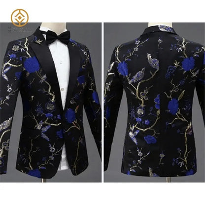 Men Jacquard Suit Business Wedding Party Tuxedo Dress Blazer Pant Slim Fit Tuxedo | 1003