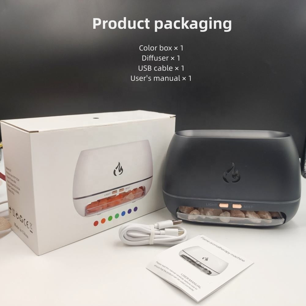 Himalayan Crystal Salt Rocks Aroma Humidifiers 7 Colors LED USB Portable Fire Flame Aromatherapy Essential Oil Diffuser | 101