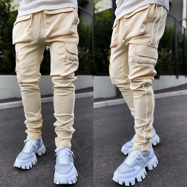 Men's Casual Drawstring Joggers Elastic Waist Cargo Pants Trousers Hip Hop Sweatpants | CK838