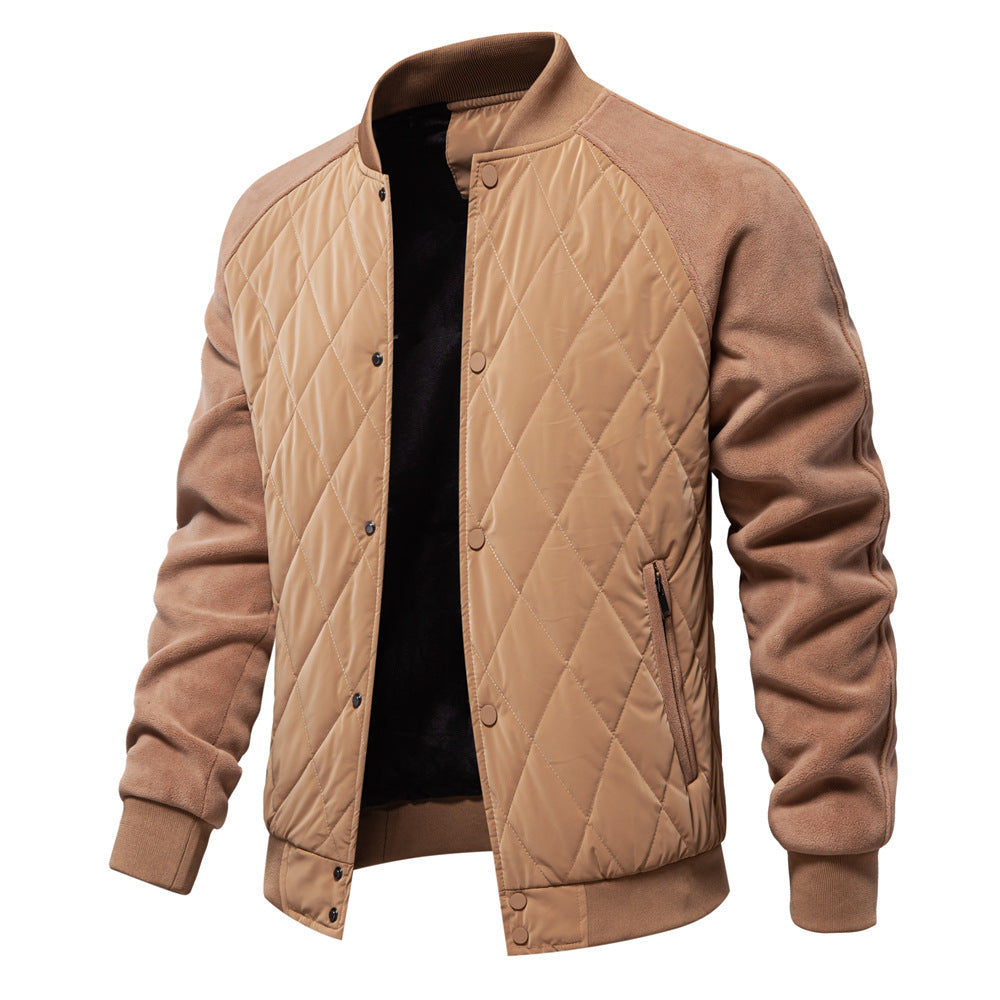 Stylish Men's Fleece-Lined Quilted Jacket with Double Pockets & Raglan Sleeves – Perfect Casual Top | JK812