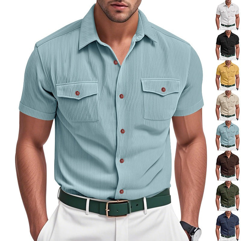 Men's Heavyweight Corduroy-Texture Work Shirt - 2025 Summer Relaxed Fit Casual Top | YH-OB20