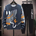 Men's 2 Piece Sweat Set Trousers Casual Pullover T-shirt Outer Wear Loose All-Match Gradient Color Long Sleeve Student Tops