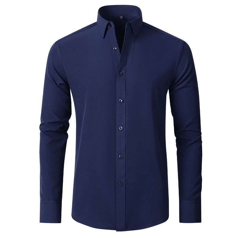 Men's Long-sleeved Business Casual Stretchable Shirt Solid Color Slim Non Iron Stretchy Dress Shirts