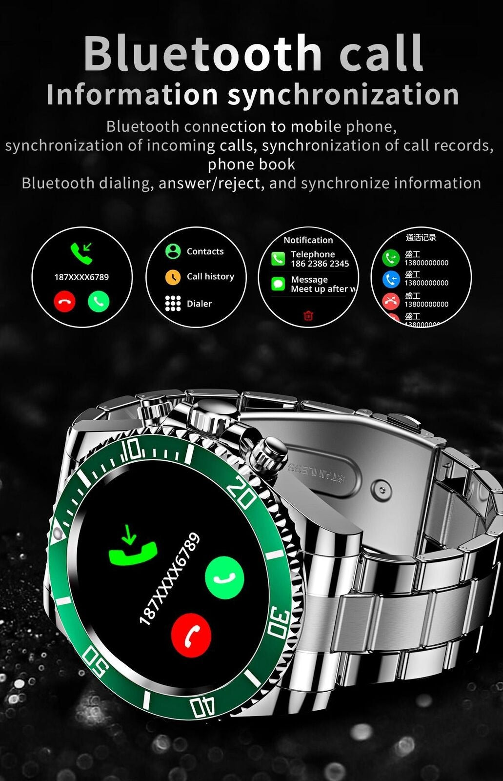 Men's Watch Steel Strap BT Call Smart Watch Rolex Style Business Sports Smart Watch | AW-12