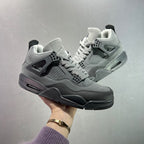 AJ4 Suede Grey High-Top Basketball Sneakers Unisex Cushioned Retro Trainers with Glow Sole & Toon Design
