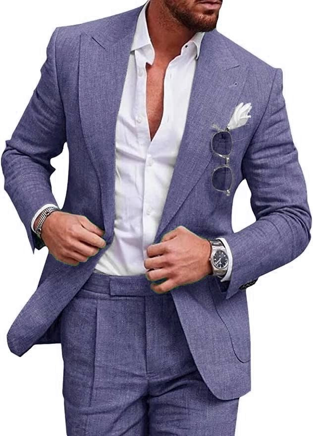 Men's 2 Piece Suit Plus Size Linen-Blend Slim-Fit Suit Set - 2025 Spring Single Breasted Light Business Attire | 801
