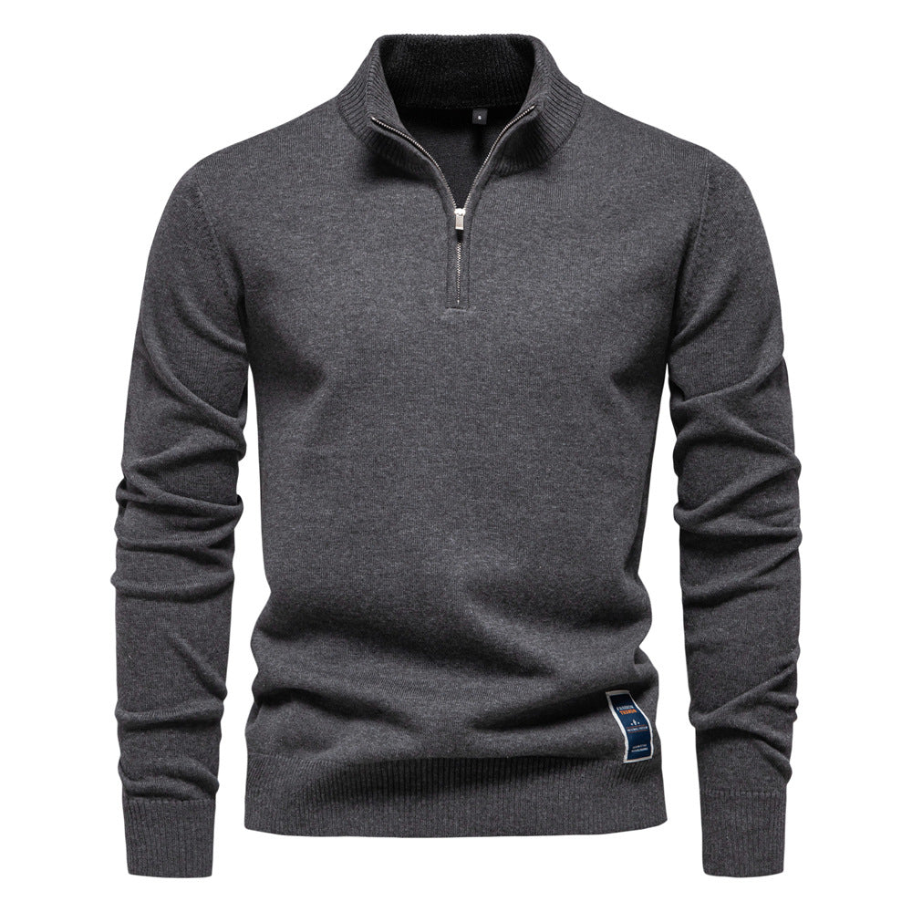 Men's Quarter-Zip Cotton Pullover Sweater – Solid Knit Mock Neck Polo | ZSW-03