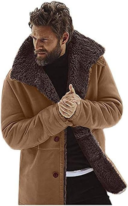 Men's Winter Warm Fur Trench Coat Thick Mid-Length Jacket | B024