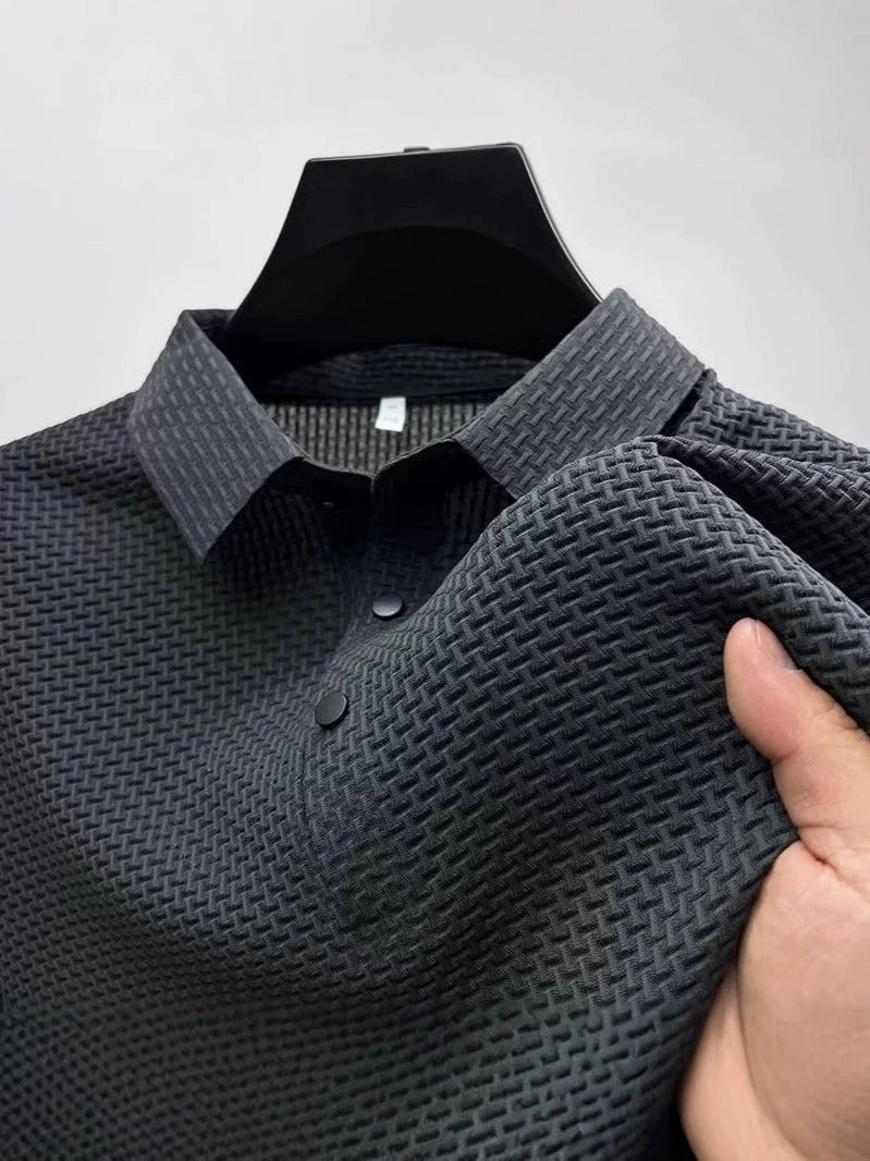 Men's Ice Silk Short Sleeve Shirt – Breathable Business Casual Stand Collar | A-D246