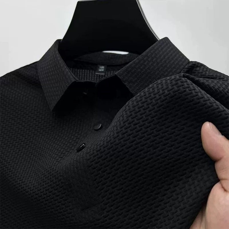 Men's Ice Silk Short Sleeve Shirt – Breathable Business Casual Stand Collar | A-D246