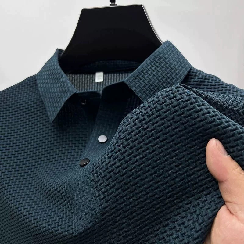 Men's Ice Silk Short Sleeve Shirt – Breathable Business Casual Stand Collar | A-D246
