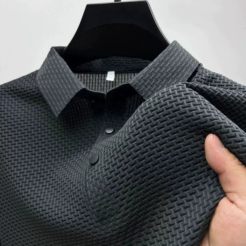 Men's Ice Silk Short Sleeve Shirt – Breathable Business Casual Stand Collar | A-D246