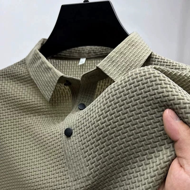 Men's Ice Silk Short Sleeve Shirt – Breathable Business Casual Stand Collar | A-D246