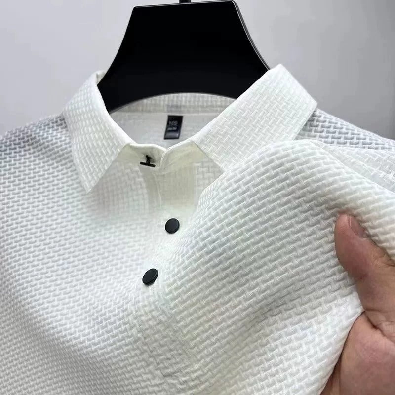 Men's Ice Silk Short Sleeve Shirt – Breathable Business Casual Stand Collar | A-D246
