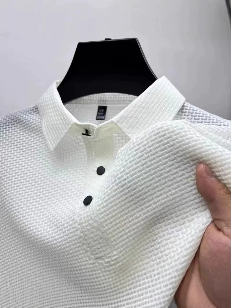 Men's Ice Silk Short Sleeve Shirt – Breathable Business Casual Stand Collar | A-D246