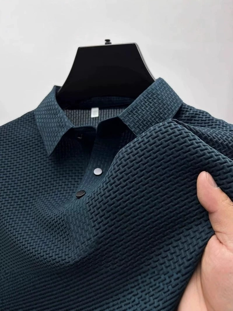 Men's Ice Silk Short Sleeve Shirt – Breathable Business Casual Stand Collar | A-D246