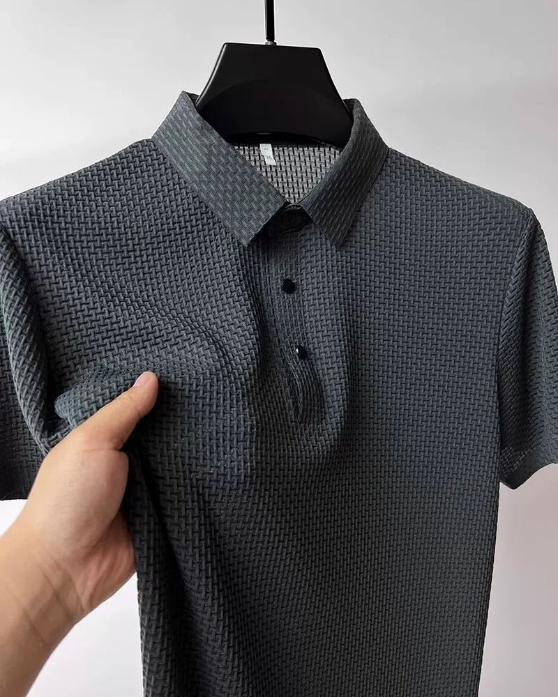Men's Ice Silk Short Sleeve Shirt – Breathable Business Casual Stand Collar | A-D246