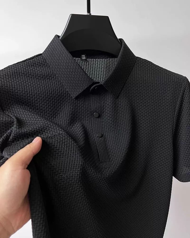 Men's Ice Silk Short Sleeve Shirt – Breathable Business Casual Stand Collar | A-D246
