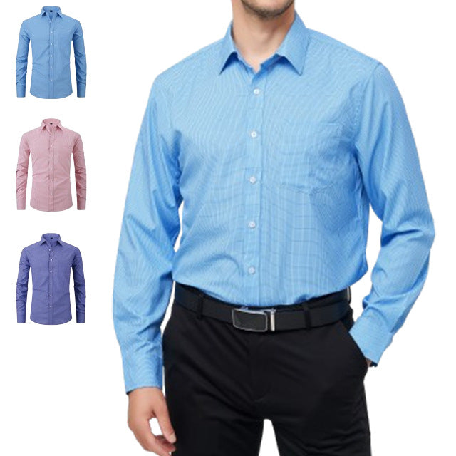 Men's Dress Shirts Long Sleeves Elastic Wrinkle Formal Business Camisas Shirts | A7