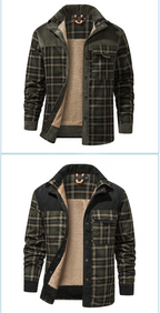 Men's Patchwork Corduroy Plaid Shirt Jacket Plus Size Velvet Lined Casual Winter Top | 3251