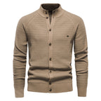Men’s Winter Full-Zip Cardigan Sweater – High-Stretch Cotton Stand Collar Knit Top | Y324