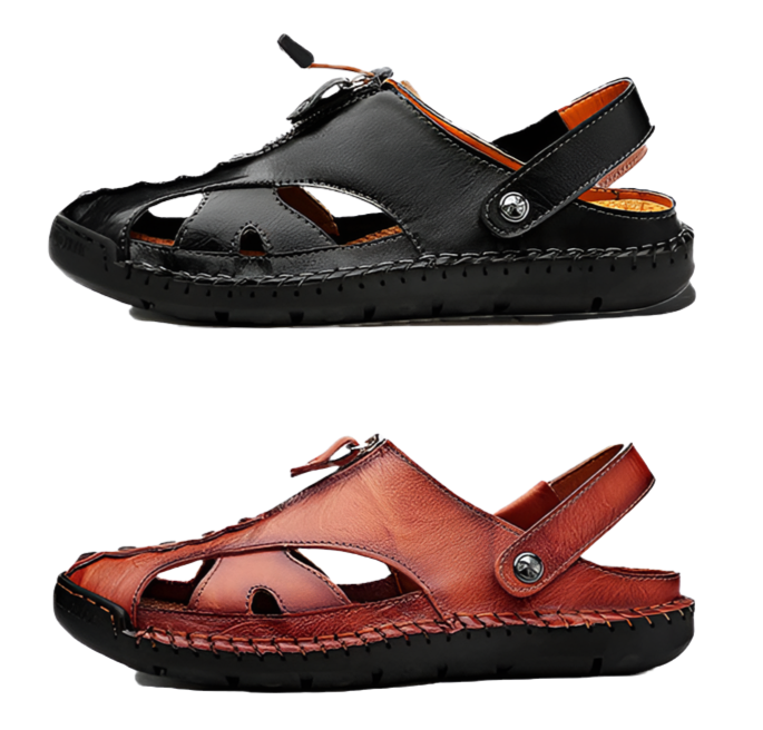 Men's Closed Toe Leather Handmade Adjustable Fisherman Sandals-7026