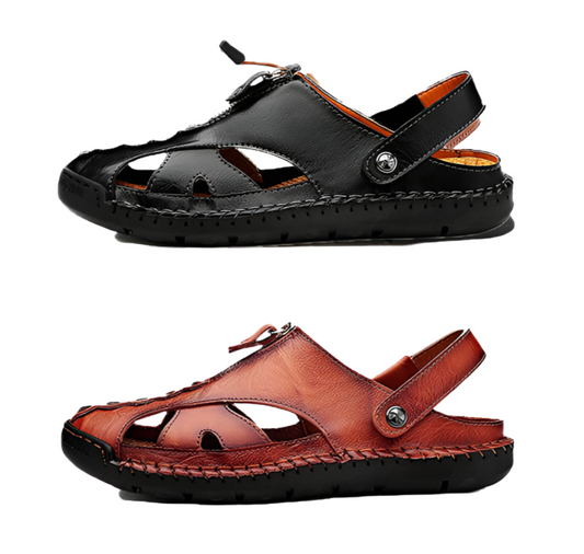 Men's Closed Toe Leather Handmade Adjustable Fisherman Sandals-7026