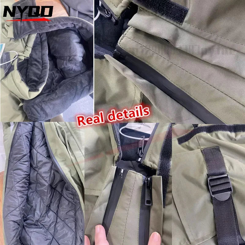 Winter Full Waterproof Thick Ski Suit Jacket Trouser Snow Windproof Fleece Jumpsuit Cold Weather Motorcycle Riding Suit