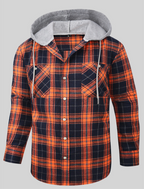 Chic Color Block Men's Plaid Pattern Hooded Long Sleeve Shirt Jacket With Drawstring And Pocket Spring Fall Outwear