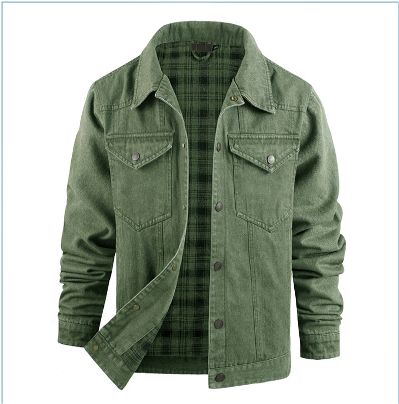 Men's Large Size Western Plaid Flannel Trucker Jacket Casual Denim Outerwear Jacket | 3270