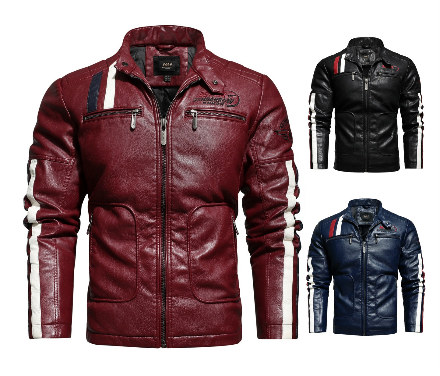 Men′s Leather Jacket Color Matching Motorcycle Pu Leather Jacket | KH-168