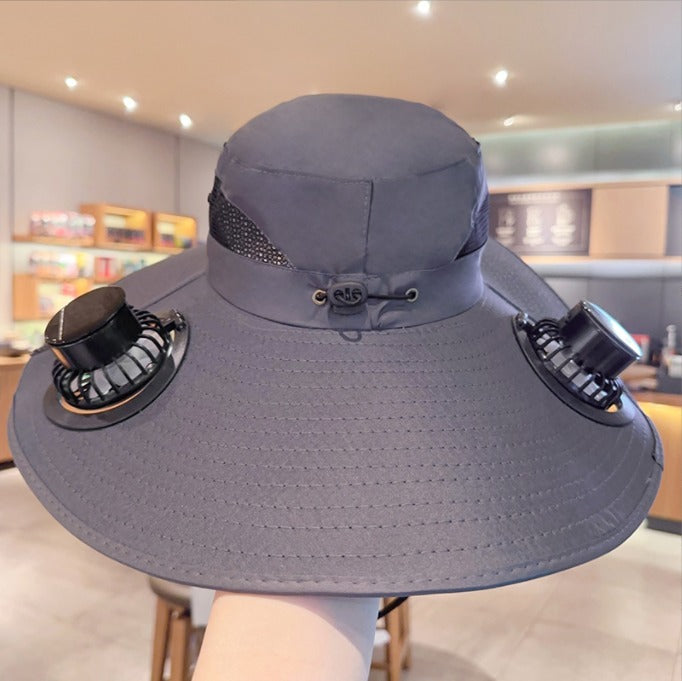 Unisex Cooling Fishing Fan Hat Summer Outdoor Adjustable Fan Bucket Hat with Face Cover - UV Protection