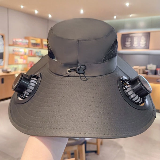 Unisex Cooling Fishing Fan Hat Summer Outdoor Adjustable Fan Bucket Hat w/ Face Cover - UV Protection | BZ- 3889