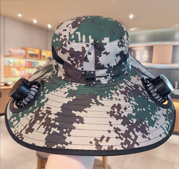 Unisex Cooling Fishing Fan Hat Summer Outdoor Adjustable Fan Bucket Hat with Face Cover - UV Protection