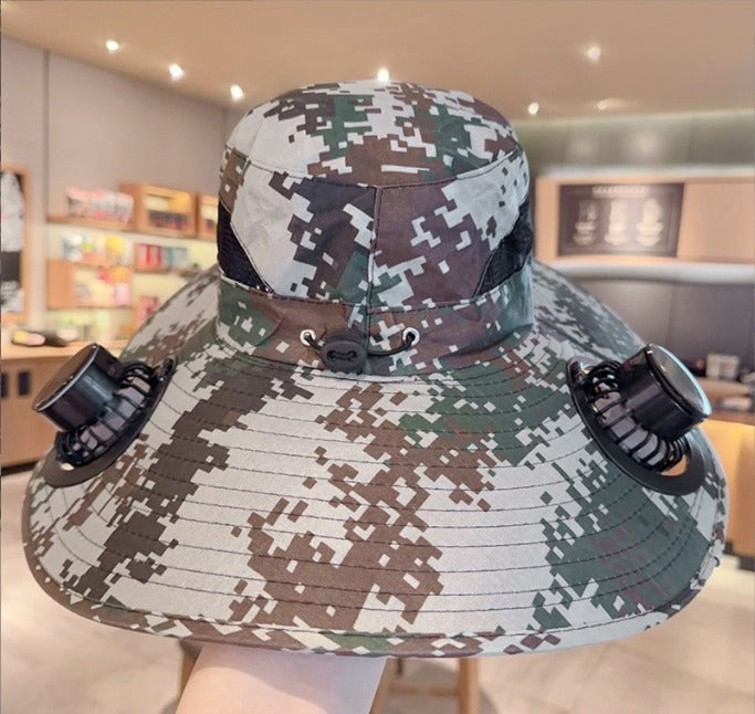 Unisex Cooling Fishing Fan Hat Summer Outdoor Adjustable Fan Bucket Hat with Face Cover - UV Protection