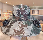 Unisex Cooling Fishing Fan Hat Summer Outdoor Adjustable Fan Bucket Hat with Face Cover - UV Protection